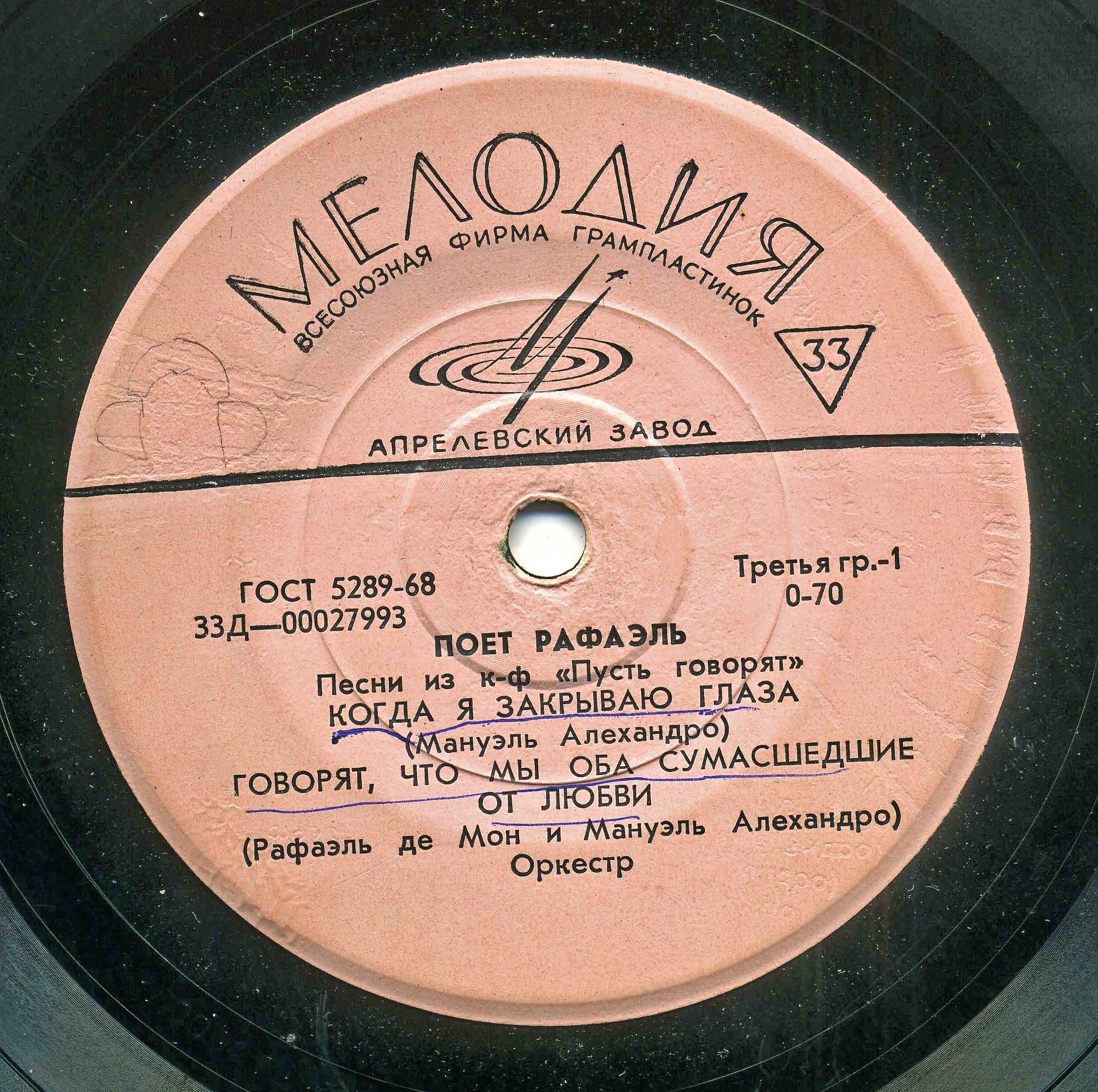 Поёт Рафаэль (Испания). Песни из к/ф «Пусть говорят»