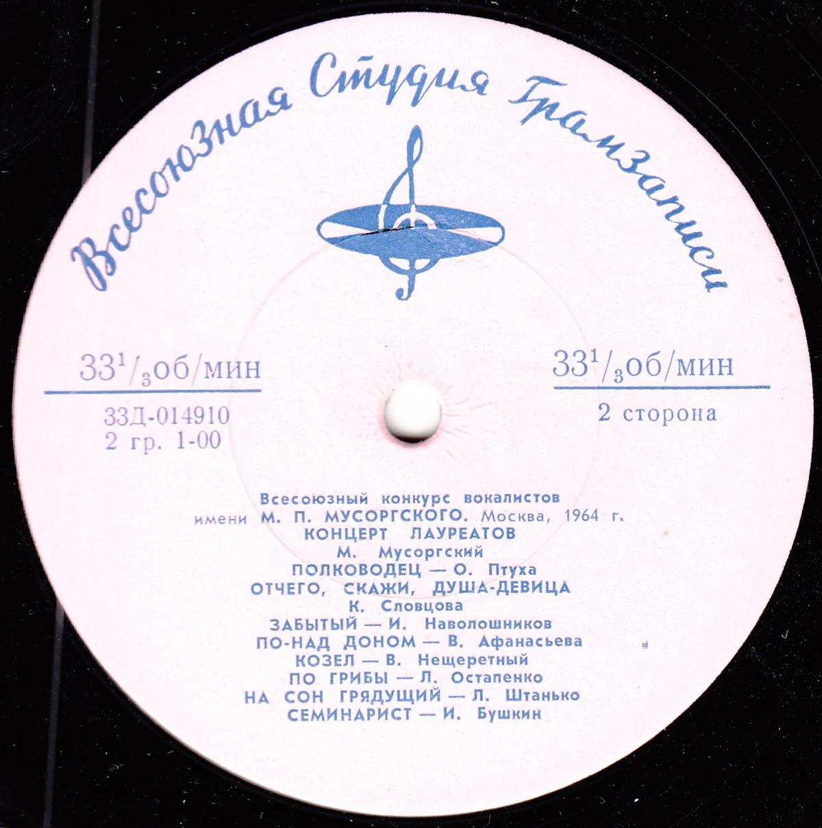 ЛАУРЕАТЫ ВСЕСОЮЗН. КОНКУРСА ВОКАЛИСТОВ ИМ. М. П. МУСОРГСКОГО (Москва, 1964 г.)