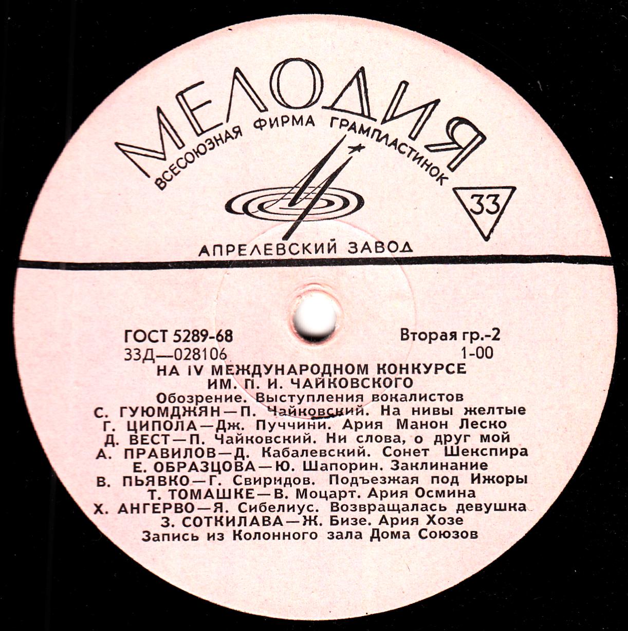 На IV Международном конкурсе им. П. И. Чайковского (обозрение). Выступления вокалистов