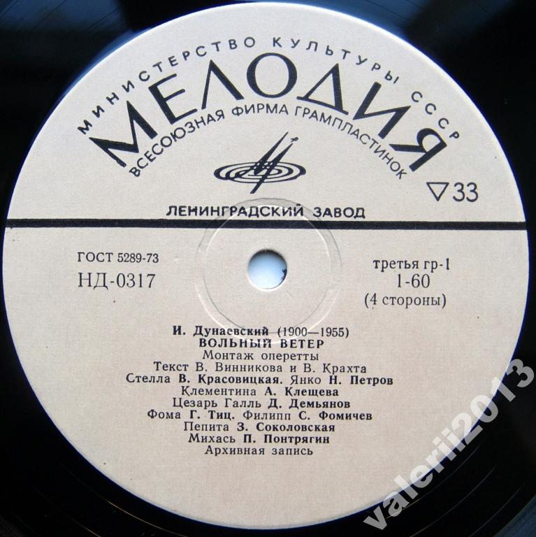 И. ДУНАЕВСКИЙ (1900–1955): «Вольный ветер», монтаж оперетты