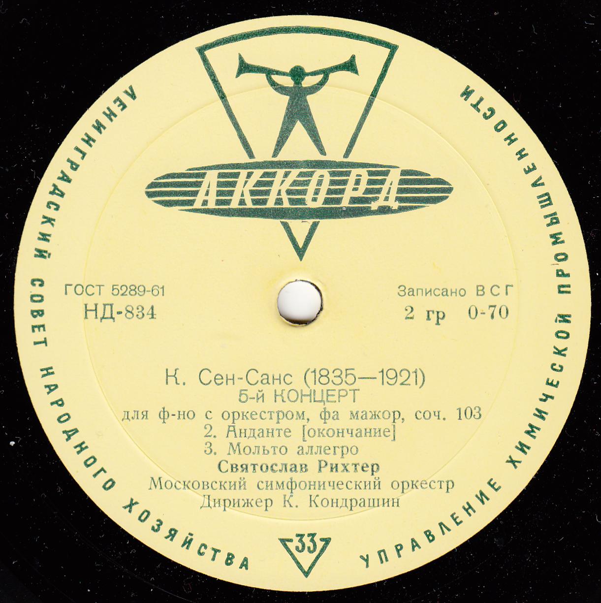 К. СЕН-САНС (1835–1921): Концерт № 5 для фортепиано с оркестром (С. Рихтер, К. Кондрашин)