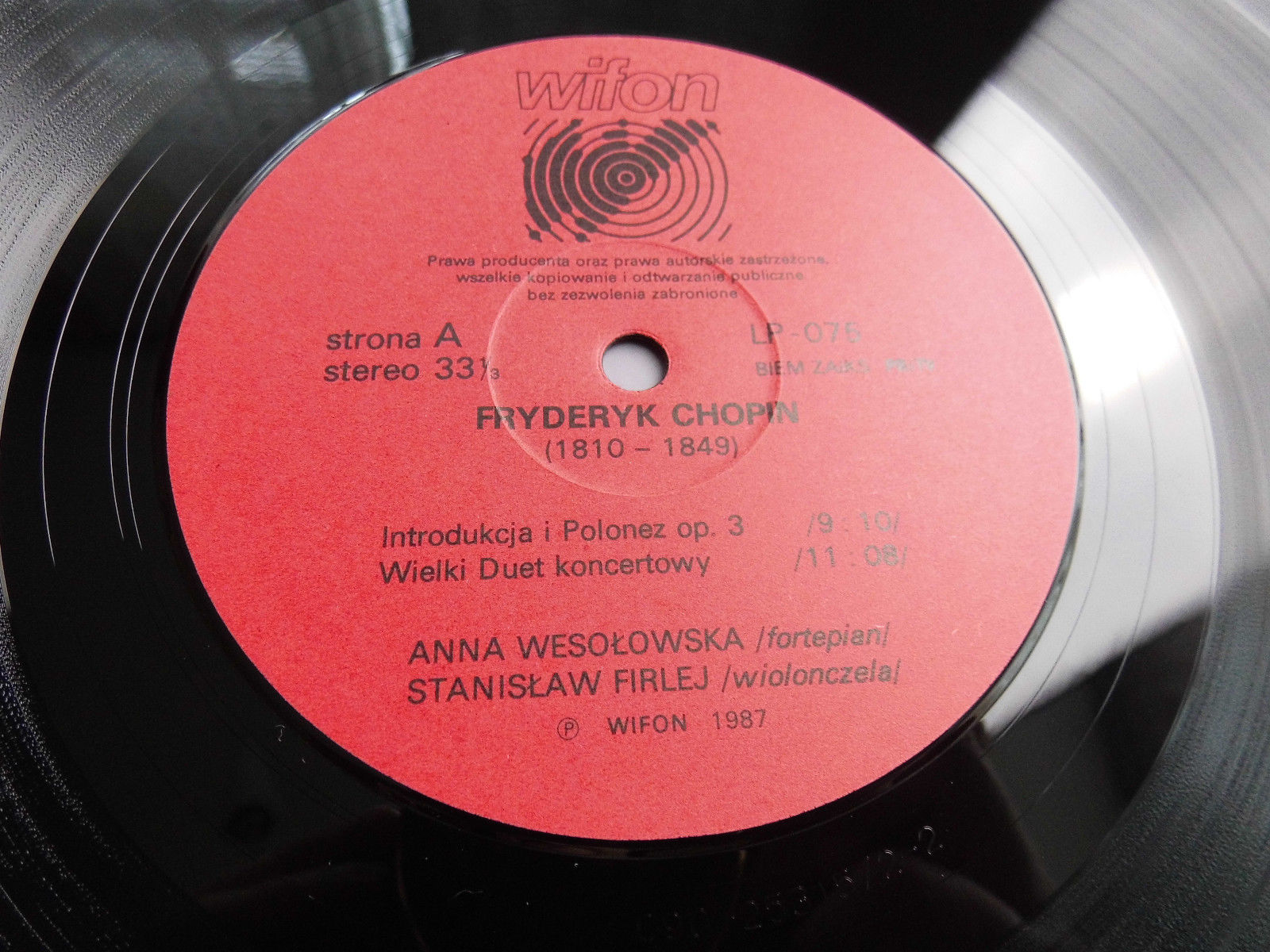 Chopin. Dziela kameralne - Stanislaw Firlej, Anna Wesolowska [по заказу польской фирмы WIFON, LP 075]