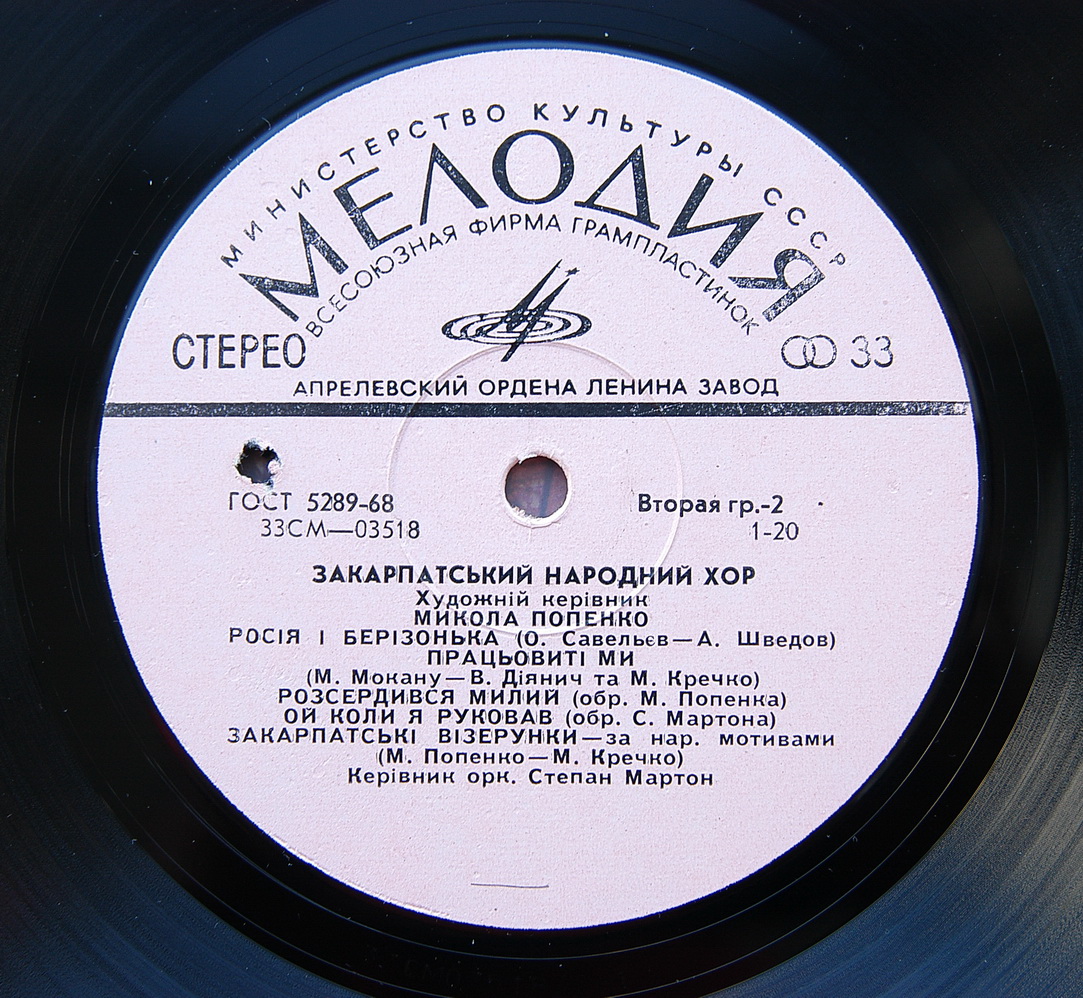 ЗАКАРПАТСКИЙ НАРОДНЫЙ ХОР, худ. рук. М. Попенко