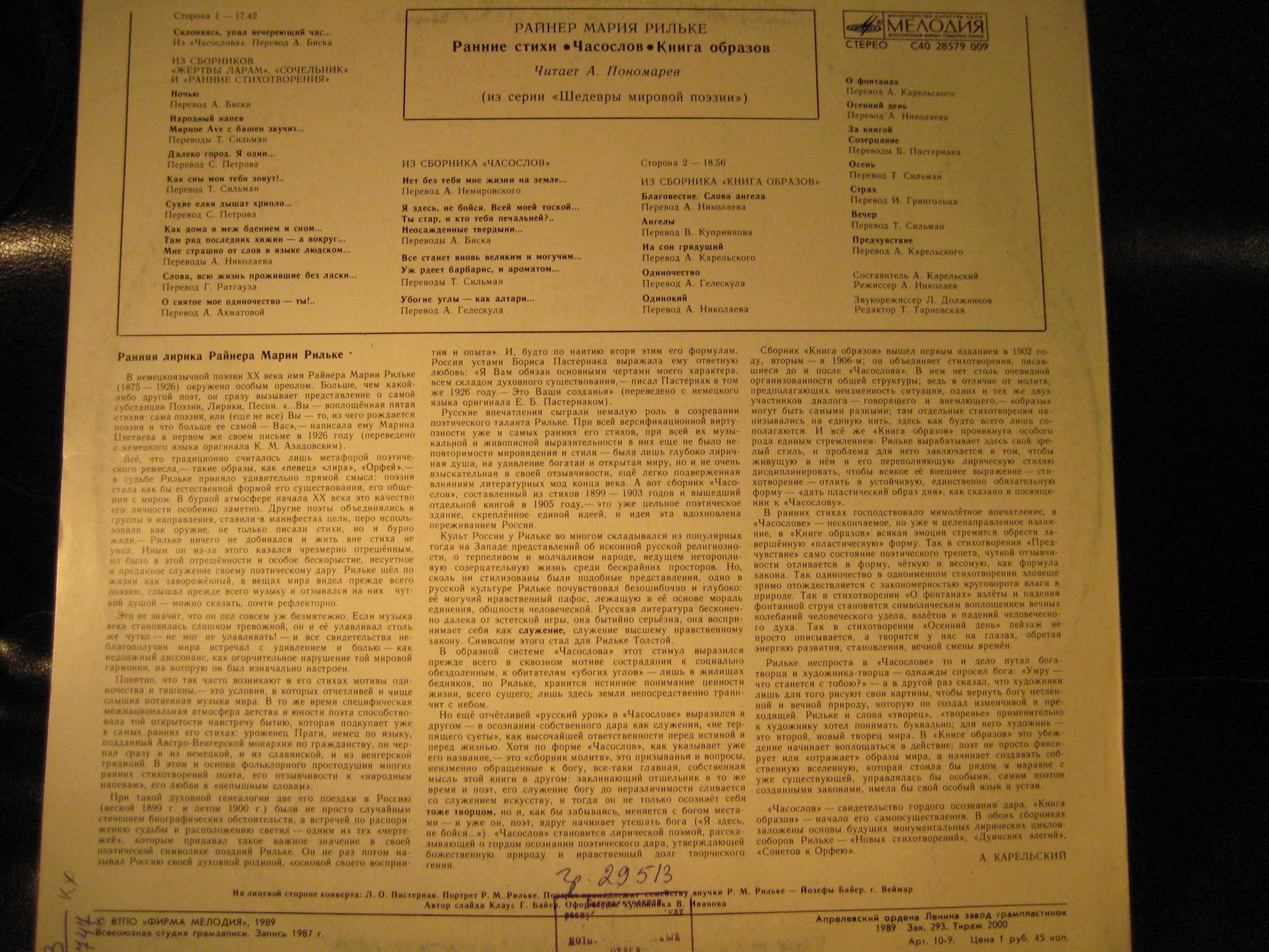 Райнер Мария РИЛЬКЕ (1875 1926).