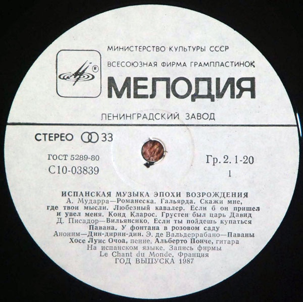 ИСПАНСКАЯ МУЗЫКА ЭПОХИ ВОЗРОЖДЕНИЯ (исп. Хосе Луис Очоа, Альберто Понче)