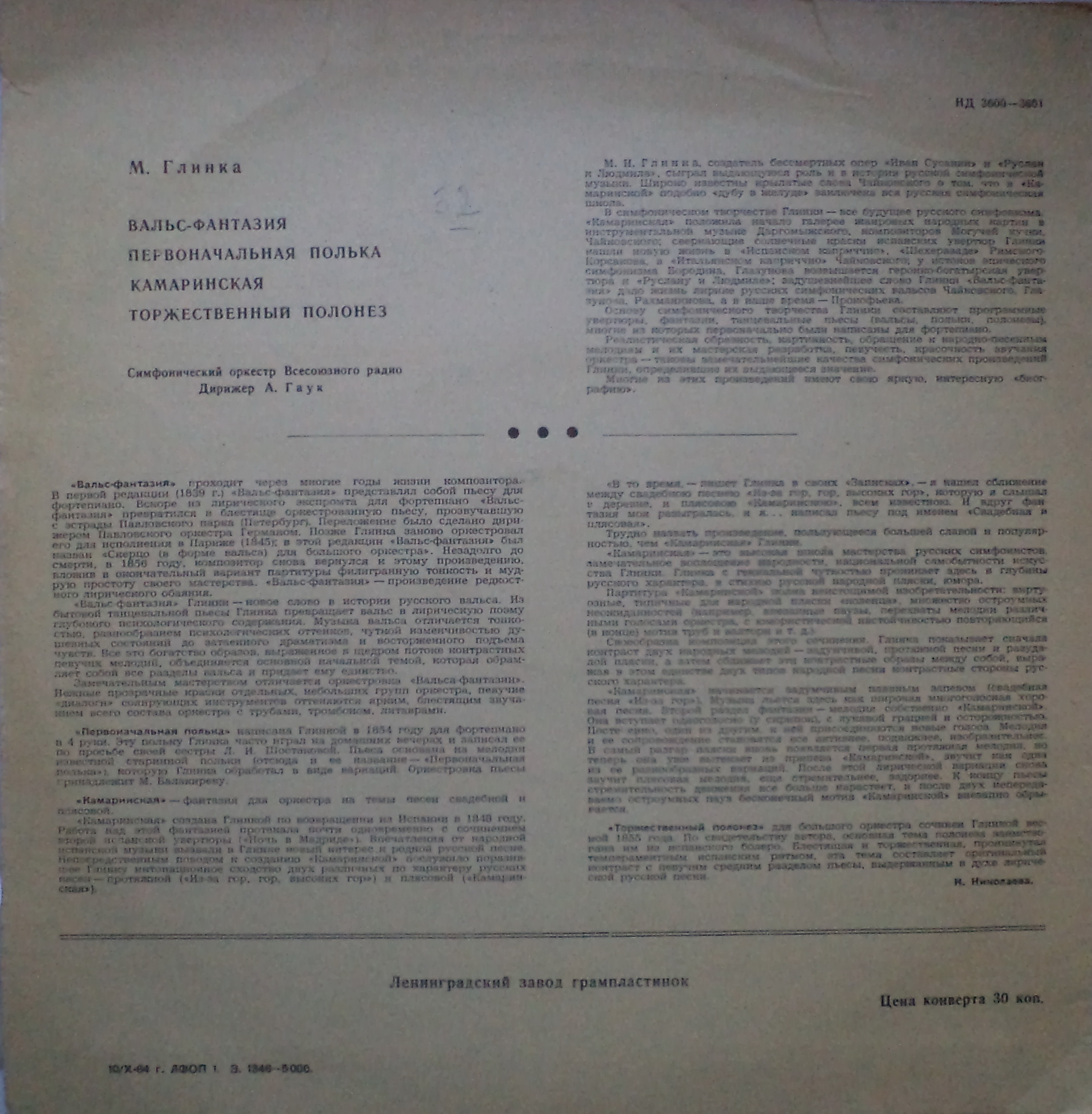 М. ГЛИНКА (1804–1857): Оркестровые произведения (А. Гаук, К. Иванов)