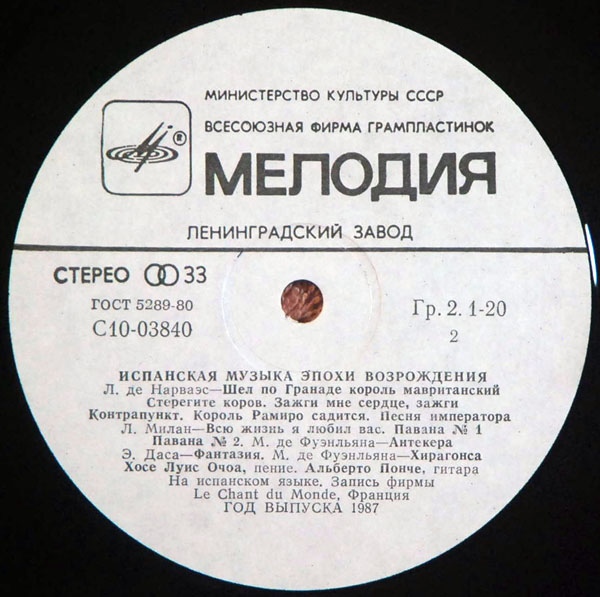 ИСПАНСКАЯ МУЗЫКА ЭПОХИ ВОЗРОЖДЕНИЯ (исп. Хосе Луис Очоа, Альберто Понче)