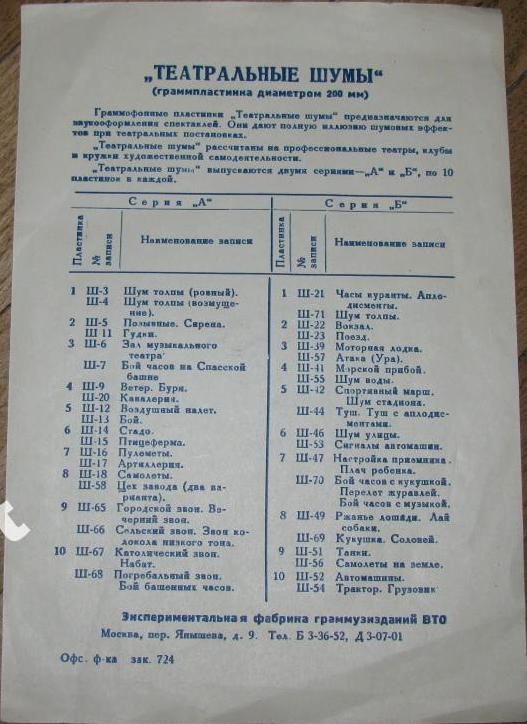 ТЕАТРАЛЬНЫЕ ШУМЫ (2 комплекта) (пластинки на 78 об/мин)