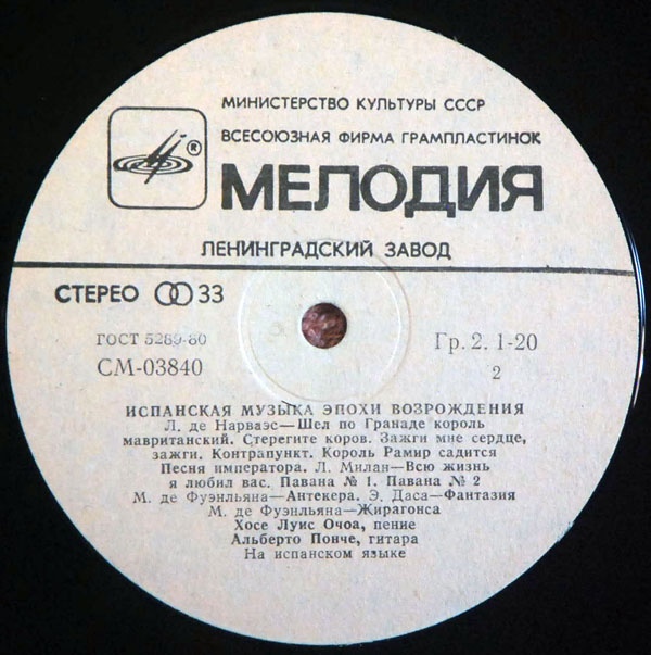 ИСПАНСКАЯ МУЗЫКА ЭПОХИ ВОЗРОЖДЕНИЯ (исп. Хосе Луис Очоа, Альберто Понче)