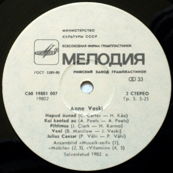 Анне ВЕСКИ и ансамбль "Мюзик-сейф" (на эстонском языке)