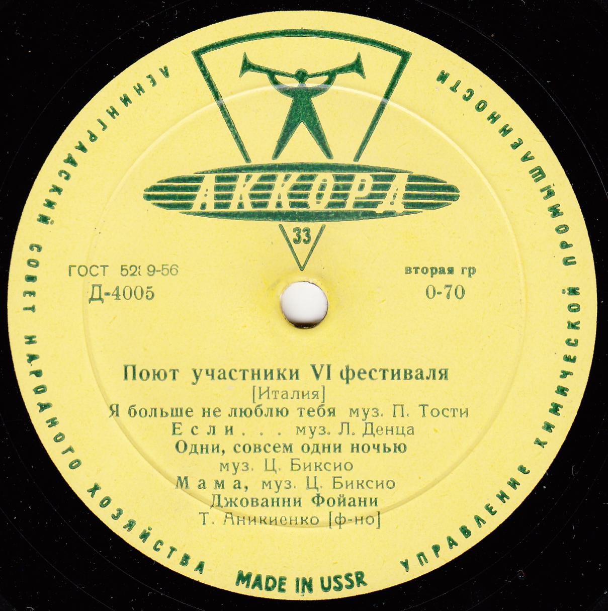 Поют участники VI фестиваля (Италия). Анна Мария Валлин, Джованни Фойани