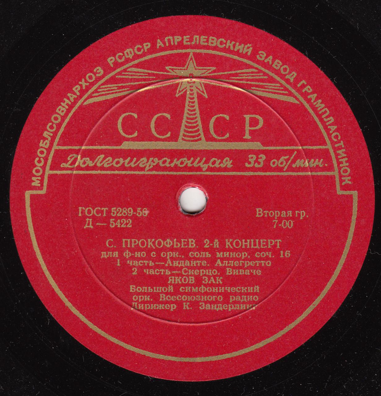 С. ПРОКОФЬЕВ: Концерт № 2 для ф-но с оркестром (Яков Зак, БСО ВР, К. Зандерлинг)