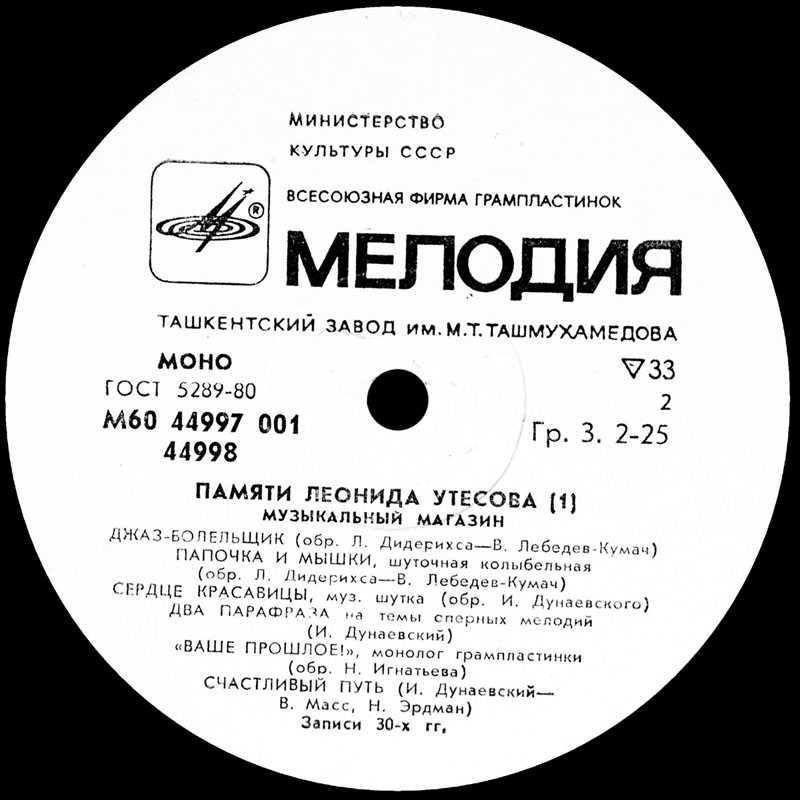 Памяти Леонида Утёсова (1). Музыкальный магазин
