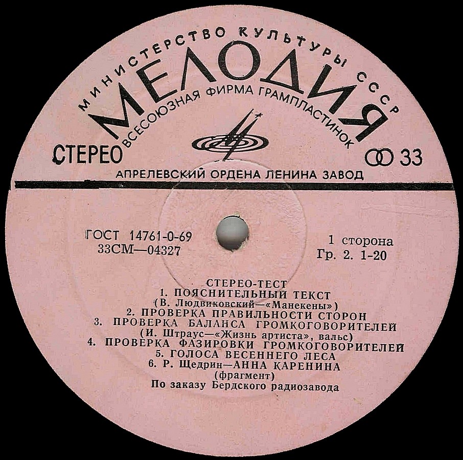 «Вега» стерео. Стерео-тест. Музыкальные фрагменты