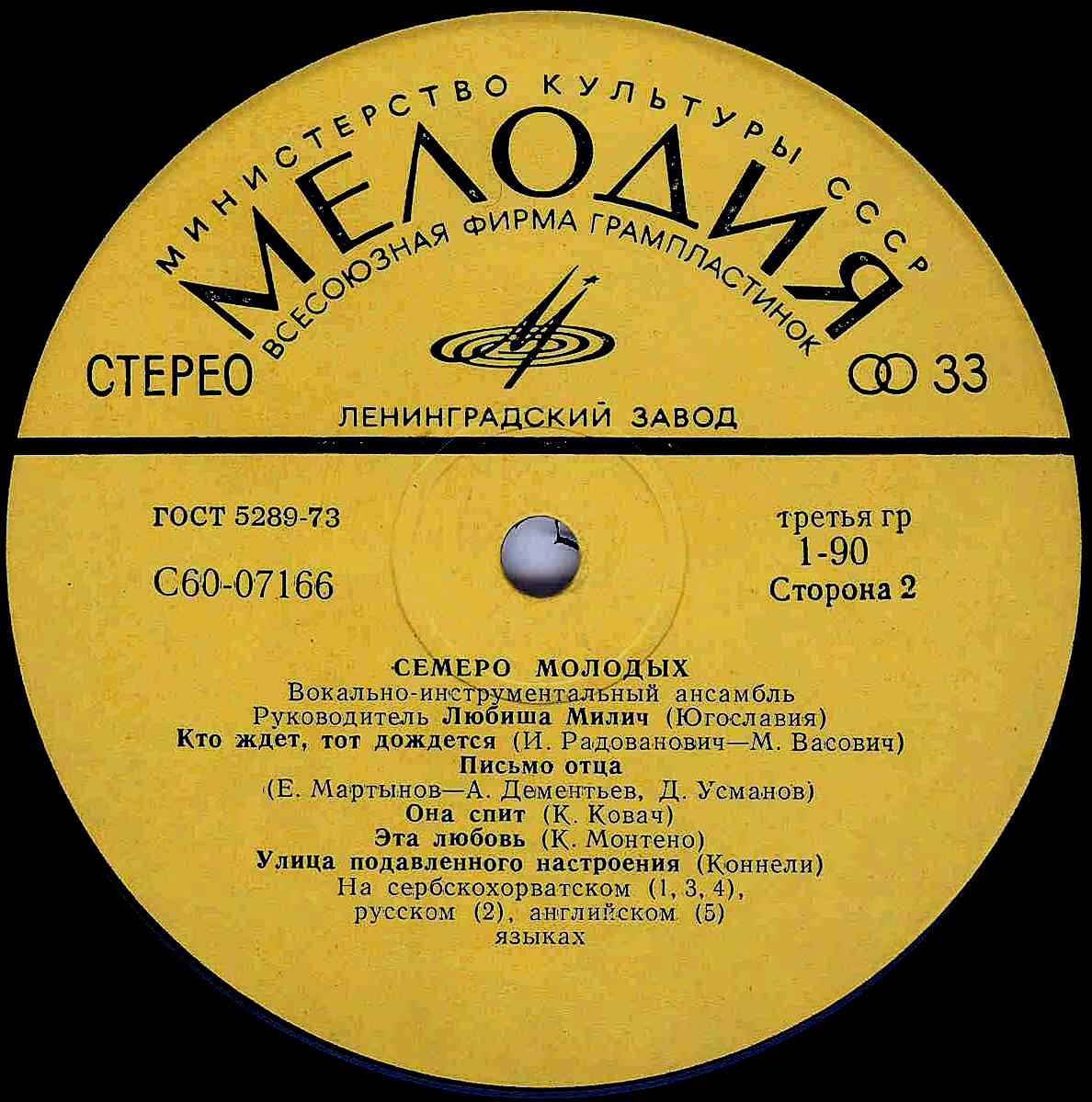 Семеро молодых. Вокально-инструментальный ансамбль. Руководитель Любиша Милич (Югославия)