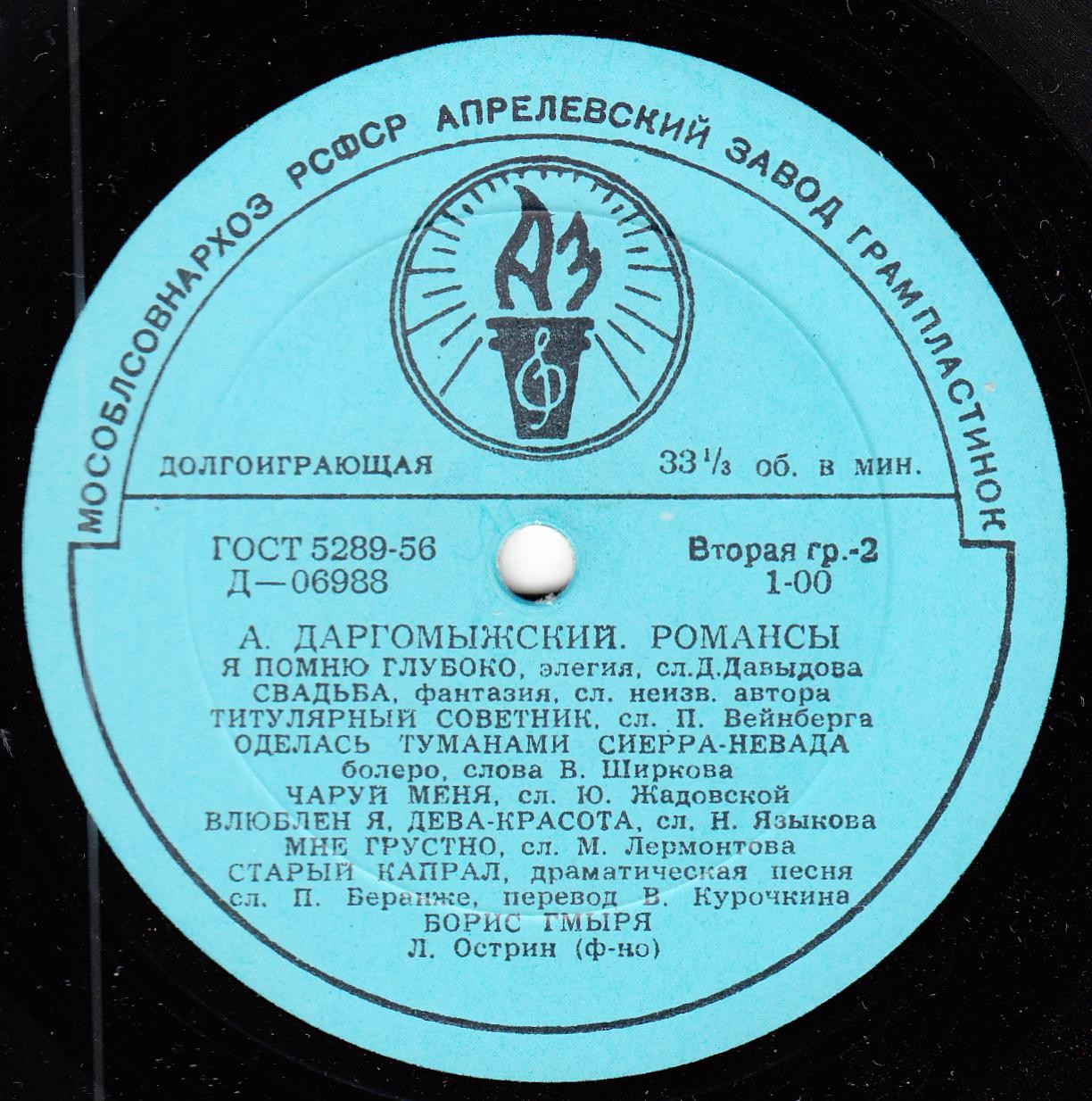 Б. Гмыря. Романсы А. Даргомыжского