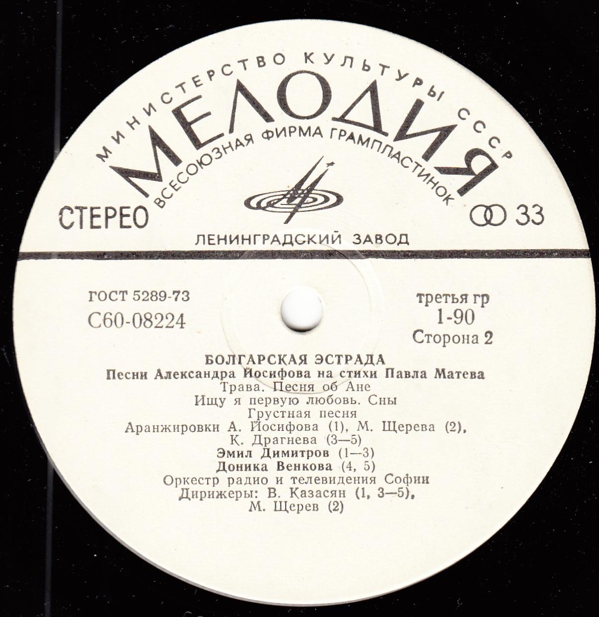 БОЛГАРСКАЯ ЭСТРАДА. Песни Александра Йосифова на стихи Павла Матева