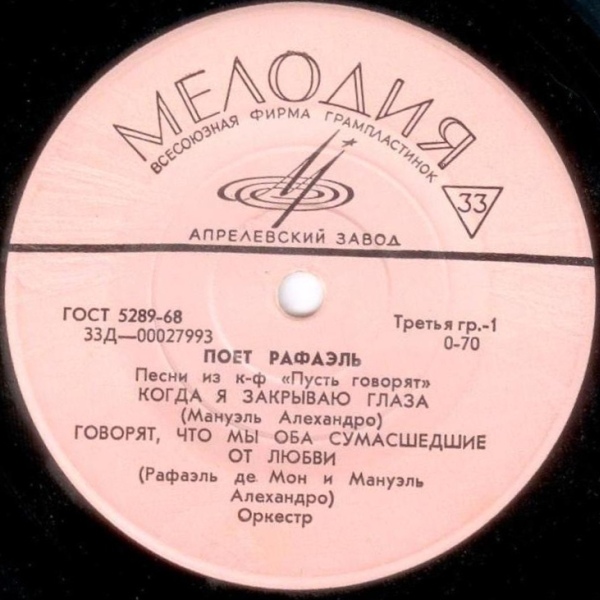 Поёт Рафаэль (Испания). Песни из к/ф «Пусть говорят»