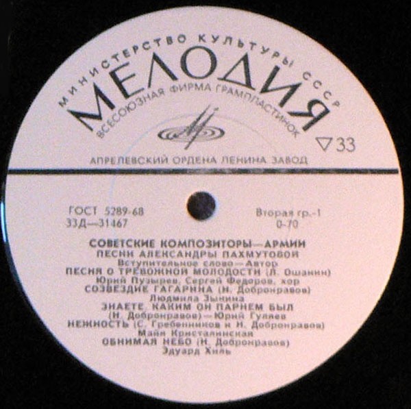 Песни Александры ПАХМУТОВОЙ (р.1929): Из цикла "Советские композиторы — Армии"