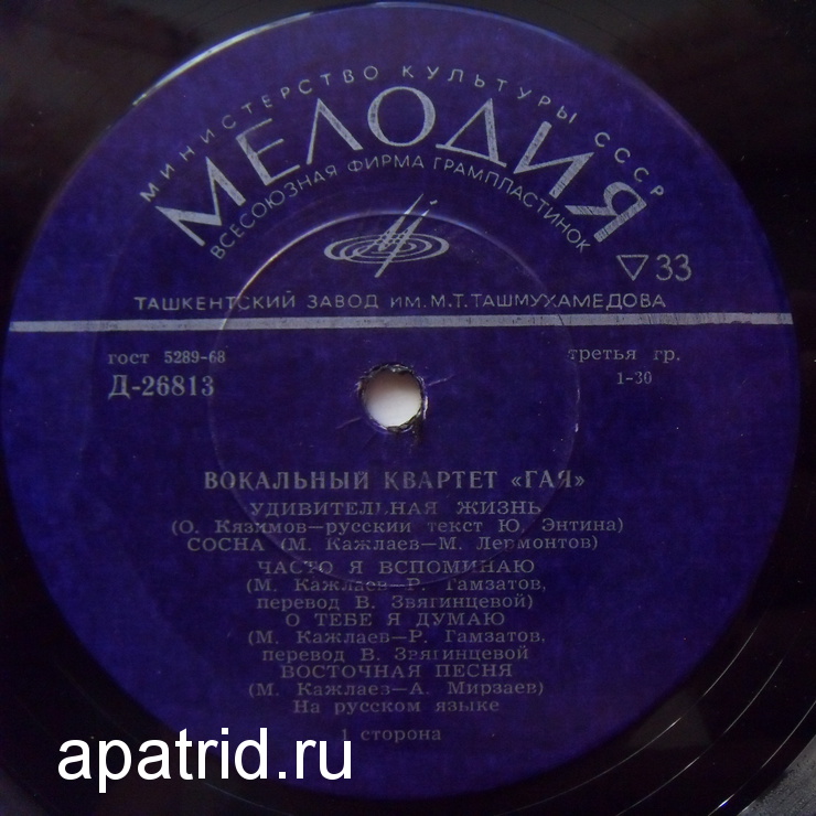 ВОКАЛЬНЫЙ КВАРТЕТ «ГАЯ»: Т. Мирзоев, Р. Бабаев, Л. Елисаветский, Г. Гаджиев