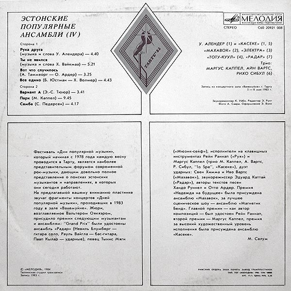 ЭСТОНСКИЕ ПОПУЛЯРНЫЕ АНСАМБЛИ IV (Eesti Pop IV)