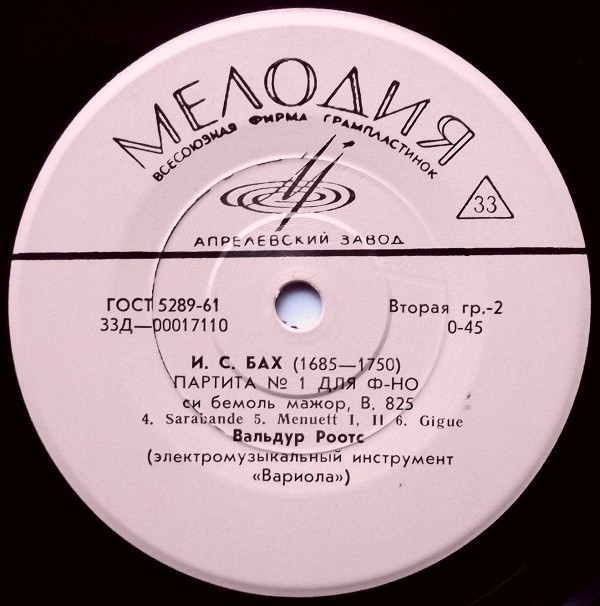 И. С. БАХ (1685-1750) Партита №1 (в исп. на электромуз. инструменте "Вариола")