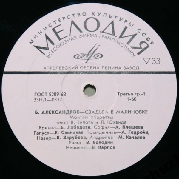 Б. АЛЕКСАНДРОВ (1905–1994): «Свадьба в Малиновке» (монтаж оперетты)