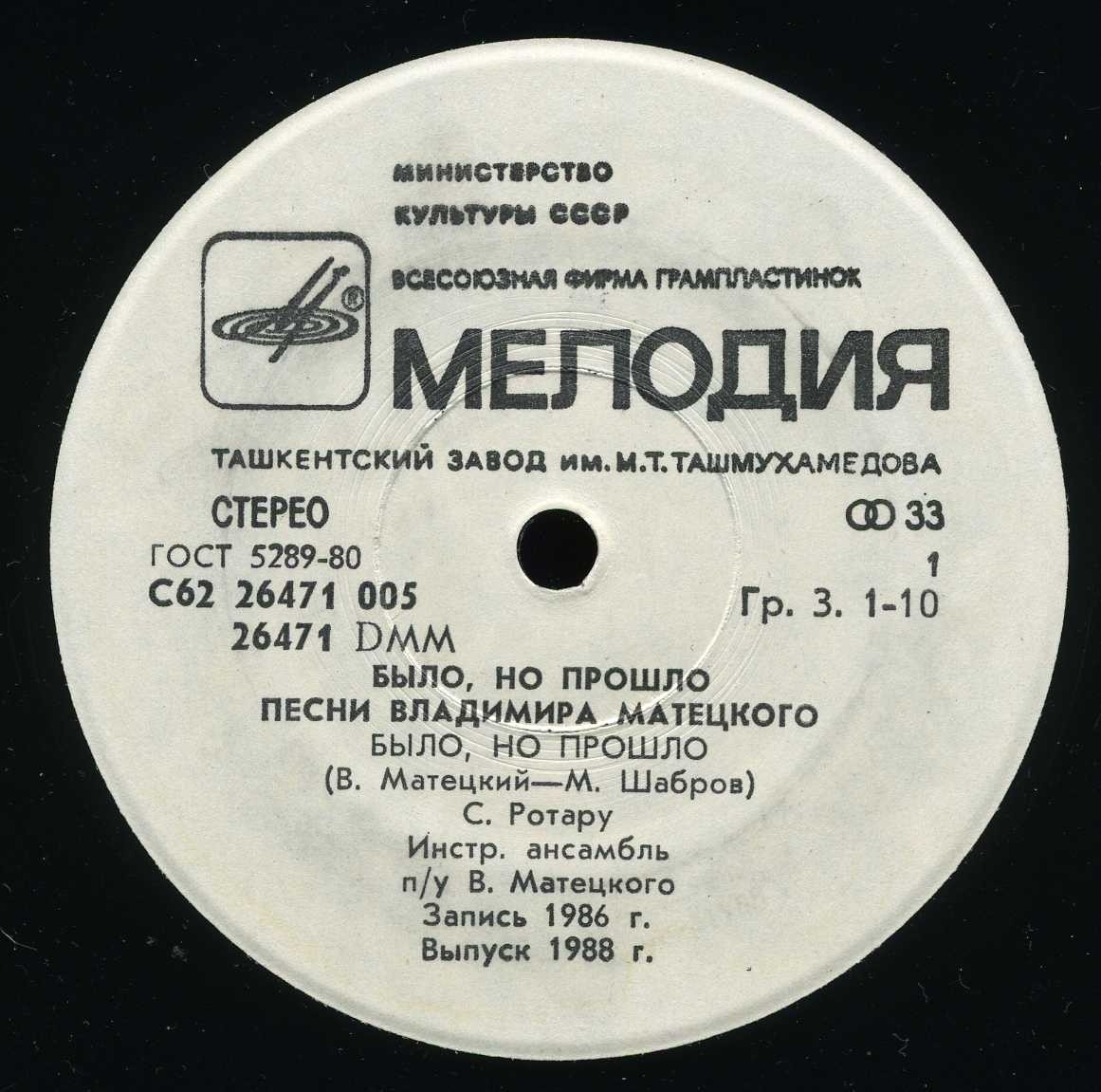 Песни Владимира Матецкого. «Было, но прошло»