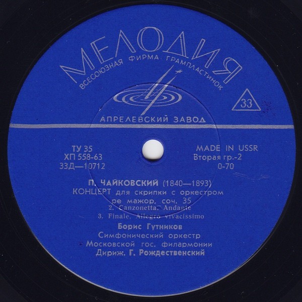 П. ЧАЙКОВСКИЙ (1840-1893) Концерт для скрипки с оркестром (Б. Гутников, Г. Рождественский)