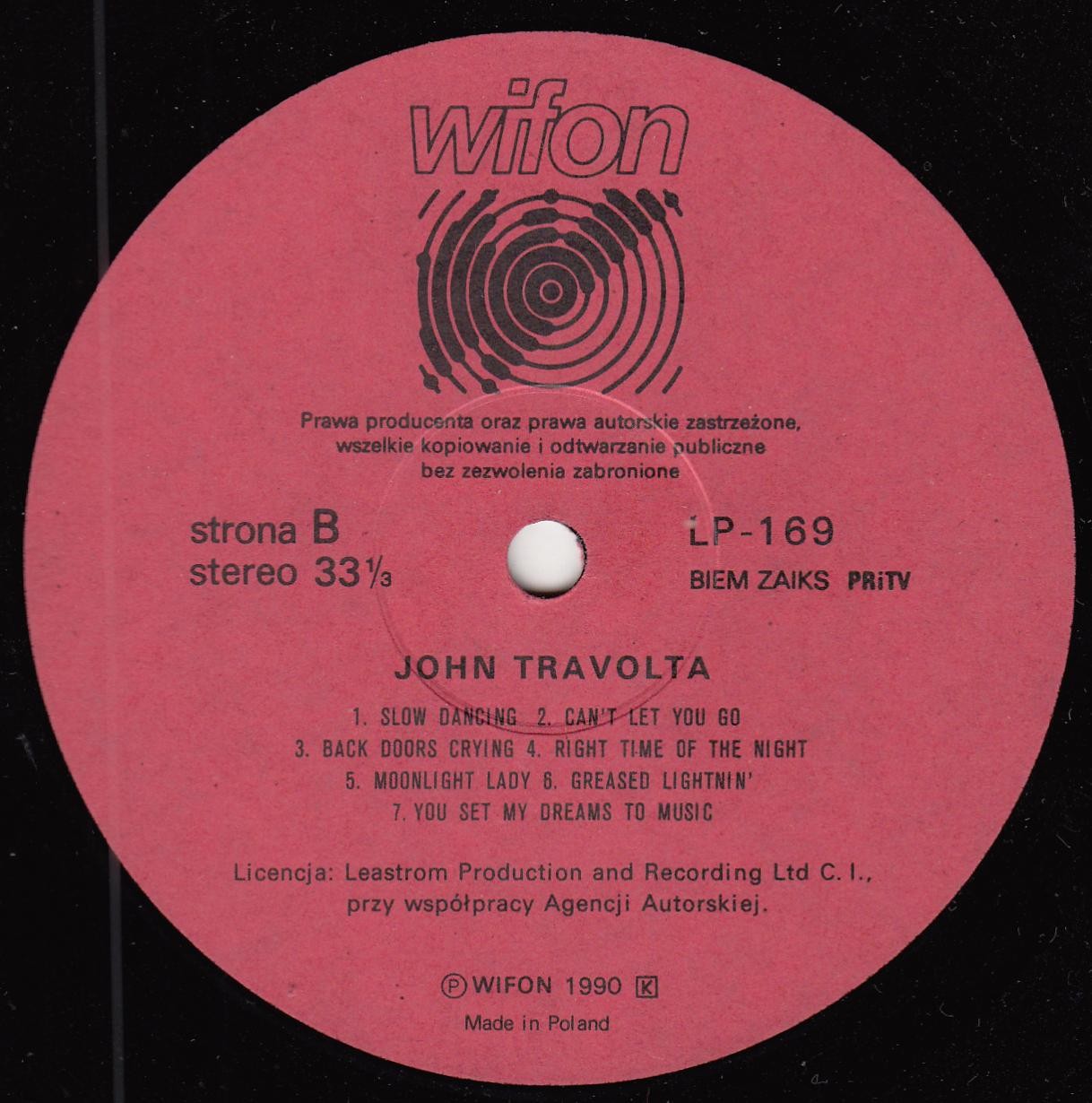 John Travolta - Złote przeboje [по заказу польской фирмы WIFON, LP 169]