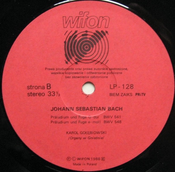 Karol Gołębiowski - J.S. Bach - Preludia i fugi [по заказу польской фирмы WIFON, LP 128]