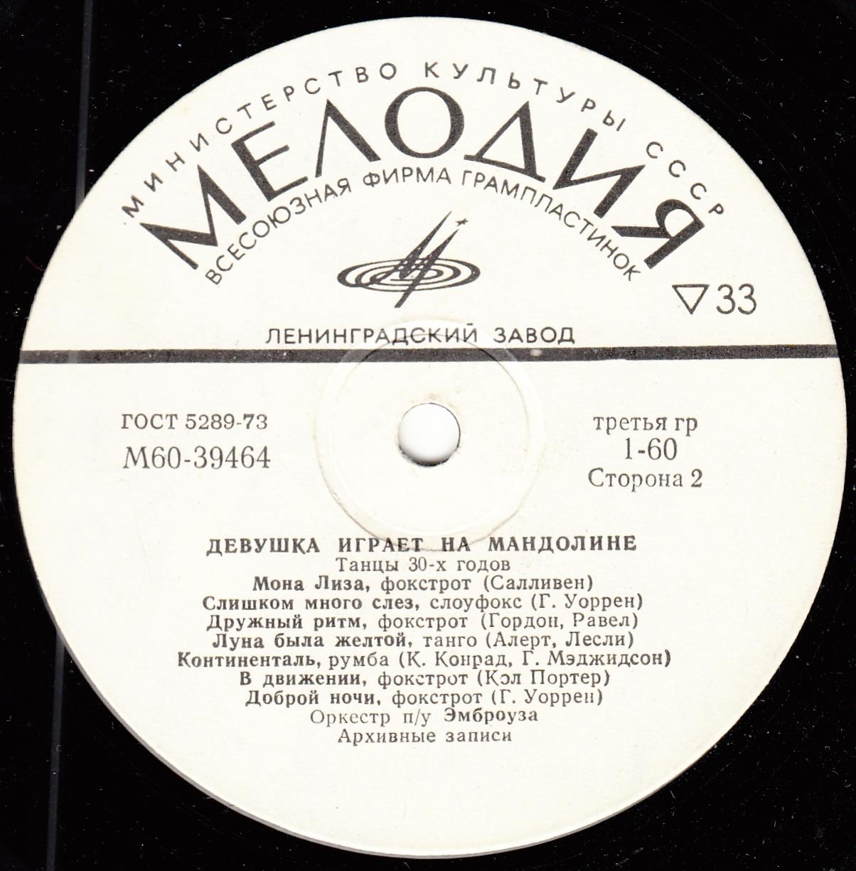 Оркестр п/у Эмброуза - Девушка играет на мандолине (танцы 30-х годов)