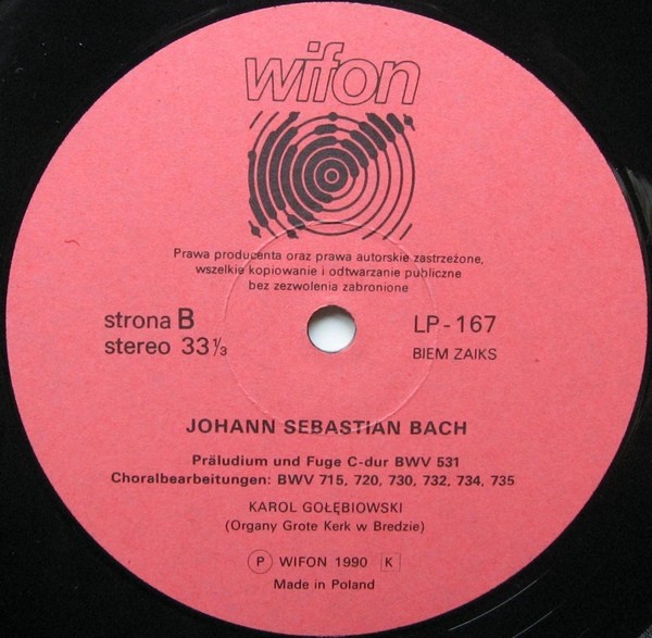 Karol Gołębiowski -J.S. Bach [по заказу польской фирмы WIFON, LP 167]