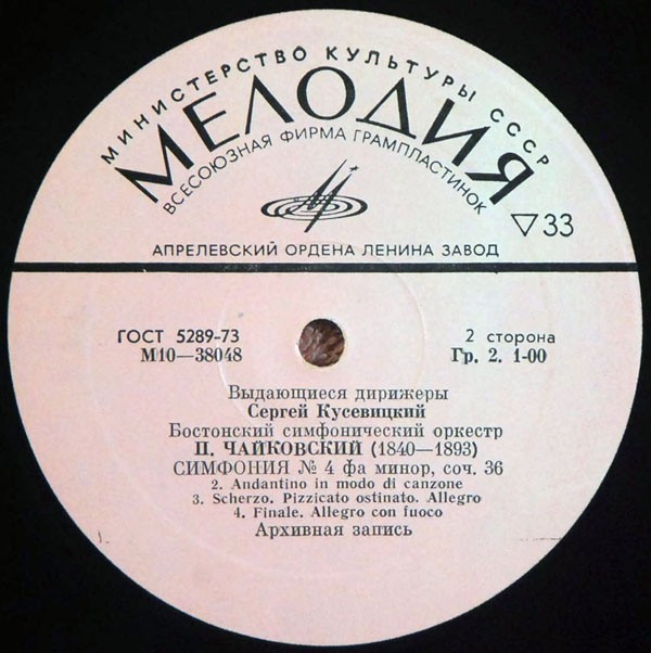 П. ЧАЙКОВСКИЙ (1840–1893) Симфония № 4 фа минор, соч. 36 (С. Кусевицкий) [Выдающиеся дирижёры]