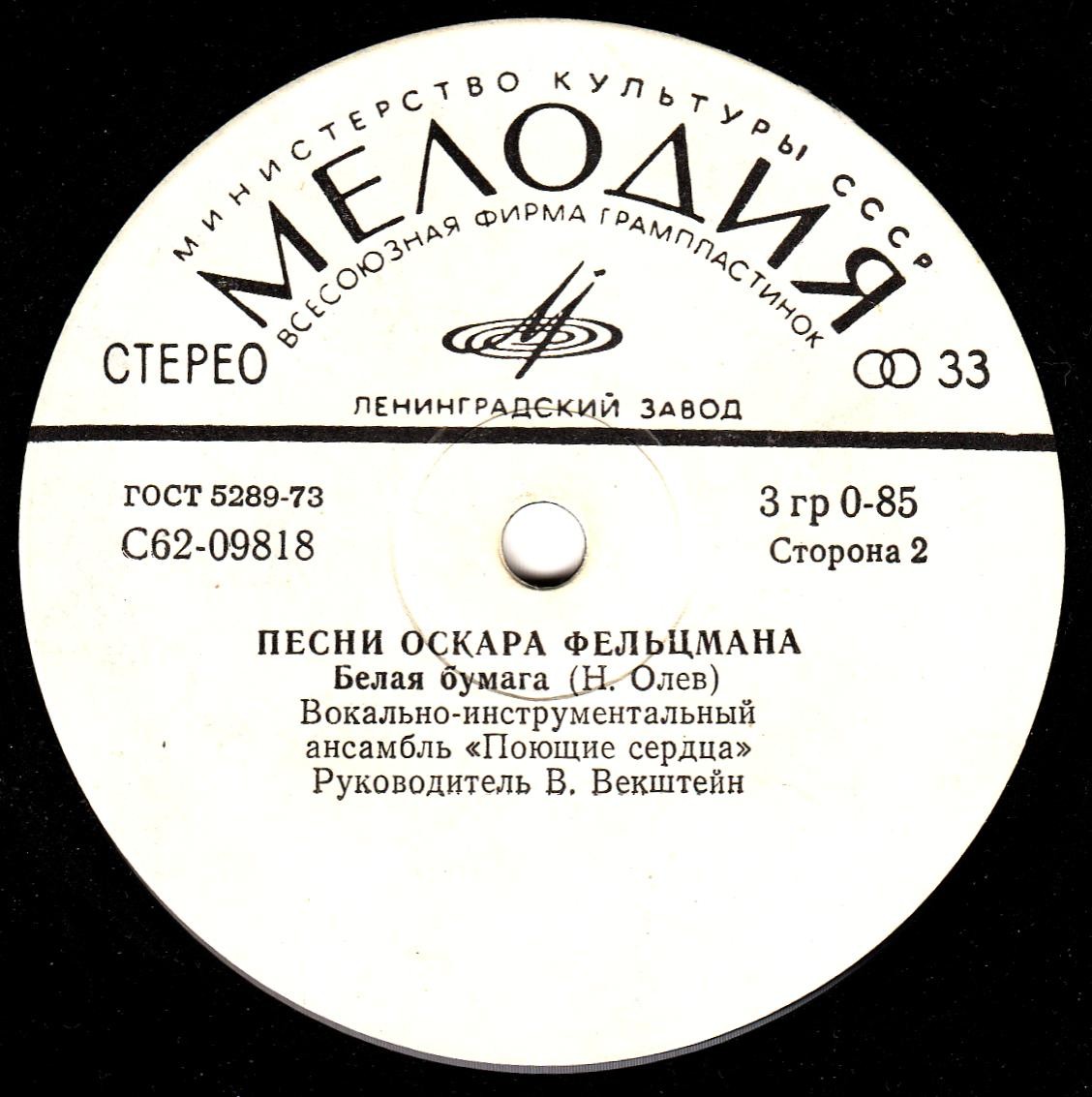 ВИА "ПОЮЩИЕ СЕРДЦА". Песни Оскара Фельцмана
