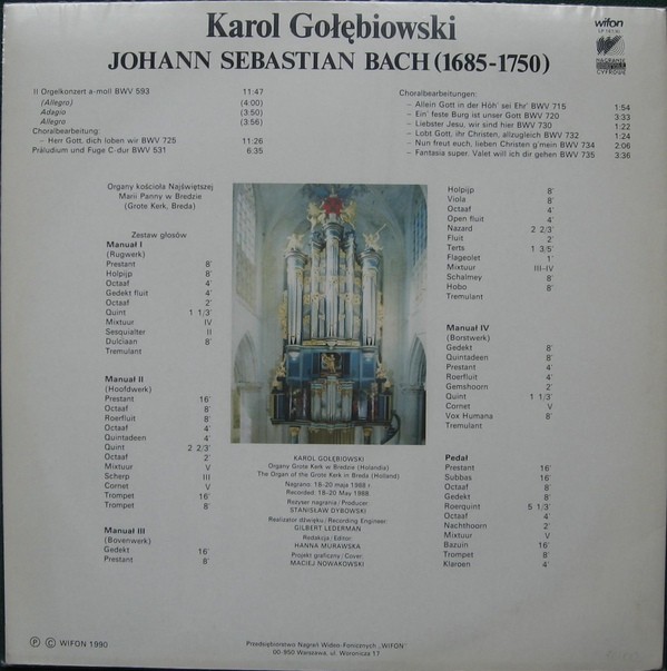 Karol Gołębiowski -J.S. Bach [по заказу польской фирмы WIFON, LP 167]