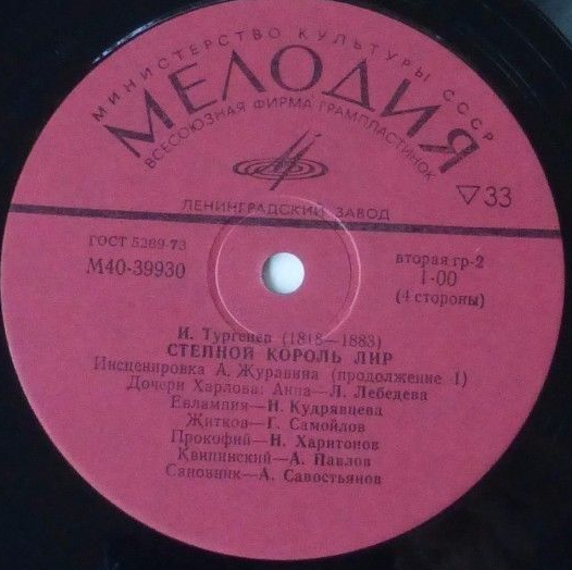 И. ТУРГЕНЕВ (1818-1883): Степной король Лир, повесть (инсценировка А. Журавина)