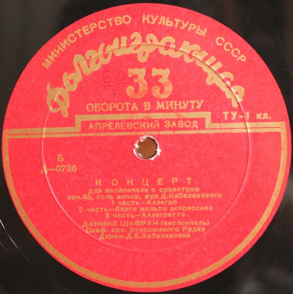 С. ПРОКОФЬЕВ: 1-й концерт для ф-но с оркестром / Д. КАБАЛЕВСКИЙ: Концерт для в-чели с оркестром/ Святослав РИХТЕР, Даниил ШАФРАН,