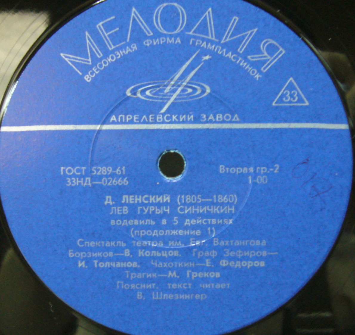 Дмитрий Тимофеевич ЛЕНСКИЙ (1805-1860). "Лев Гурыч Синичкин" (водевиль в 5 действиях)