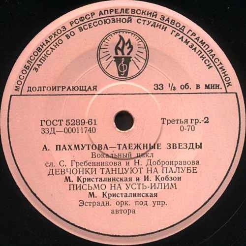 А. ПАХМУТОВА (1929). «Таежные звезды», вокальный цикл на сл. С. Гребенникова и Н. Добронравова