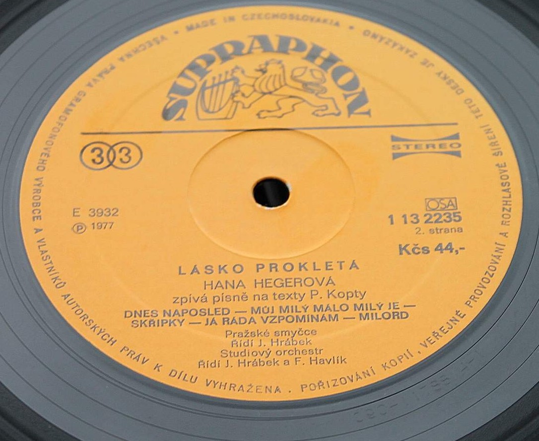 Hana Hegerová ‎– Lásko Prokletá (Hana Hegerová Zpívá Texty Pavla Kopty) [по заказу чешской фирмы SUPRAPHON 1 13 2235]