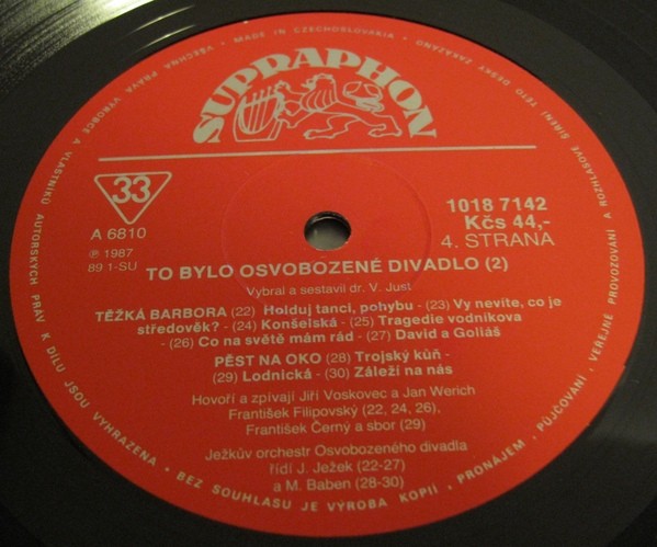 Jiří Voskovec a Jan Werich, Jaroslav Ježek, Ježkův Orchestr Osvobozeného Divadla ‎– To Bylo Osvobozené Divadlo 2 (1934 ▪ 1938) [по заказу фирмы SUPRAPHON 1018 7141-42]