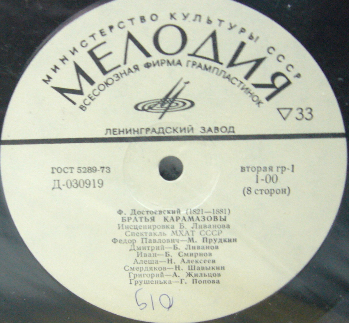 Ф. М. Достоевский: Братья Карамазовы (инсценировка Б. Ливанова). Спектакль МХАТ СССР
