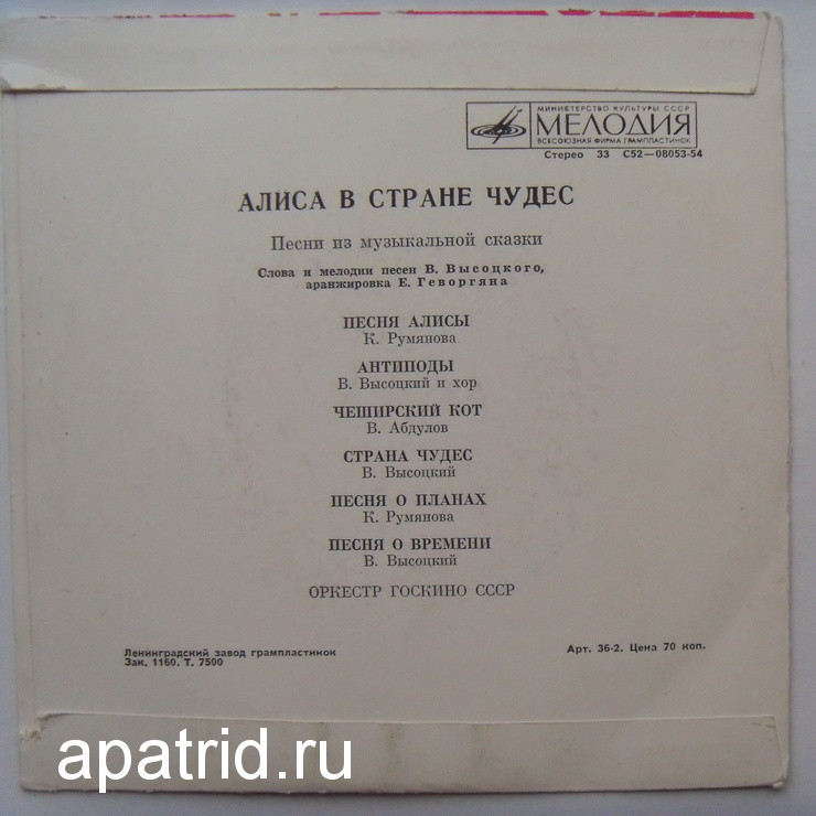 «Алиса в стране чудес». Песни из музыкальной сказки