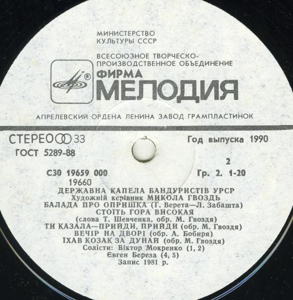 ГОС. КАПЕЛЛА БАНДУРИСТОВ УССР, худ. рук. Николай Гвоздь.