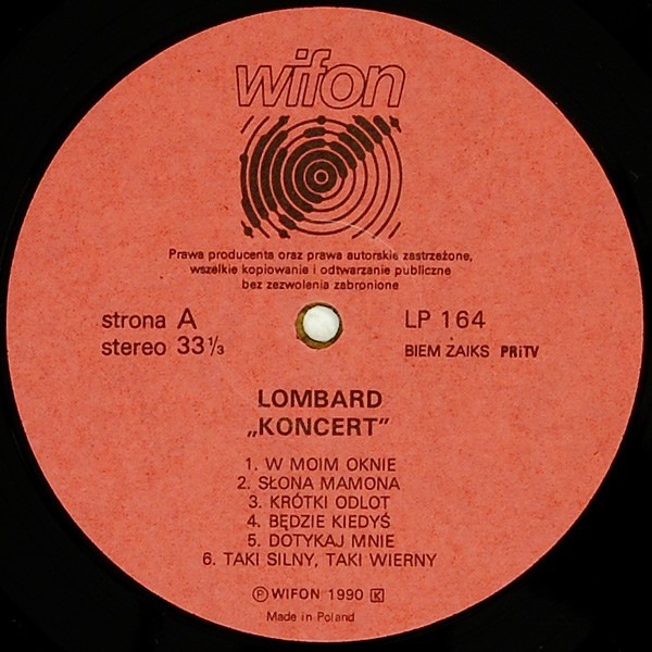 Lombard ‎– Koncert   [по заказу польской фирмы WIFON, LP 164]