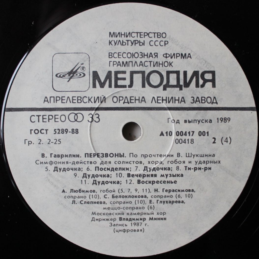 В. ГАВРИЛИН (1939): «Перезвоны», симфония-действо для солистов, хора, гобоя и ударных (По прочтении В. Шукшина).