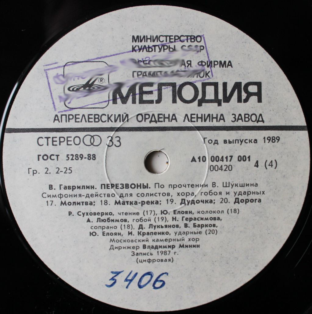 В. ГАВРИЛИН (1939): «Перезвоны», симфония-действо для солистов, хора, гобоя и ударных (По прочтении В. Шукшина).