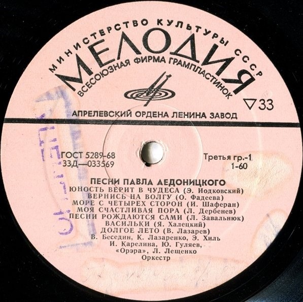 Песни Павла Аедоницкого