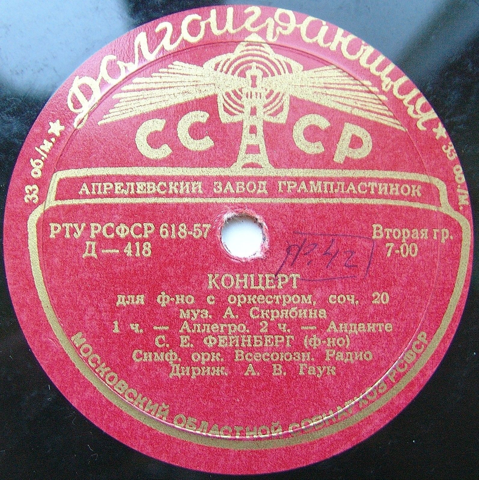 А. СКРЯБИН (1872–1915): Концерт для фортепиано с оркестром, соч. 20 (С. Фейнберг, А. Гаук)